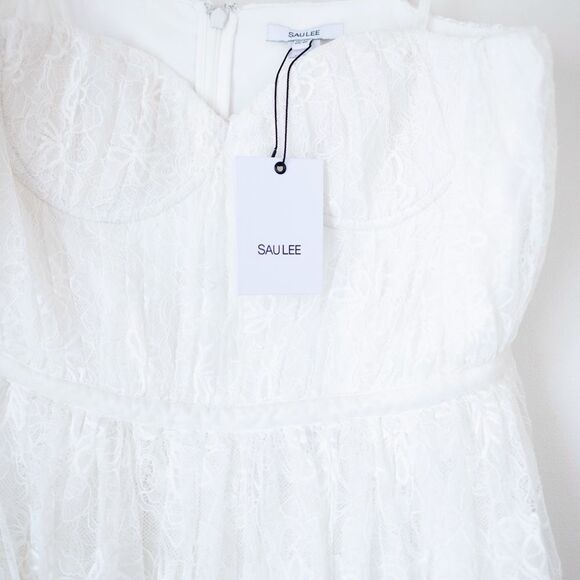 NEW Sau Lee Selena White Lace Midi Bridal Wedding Rehearsal Dress Size 12 - Picture 5 of 13